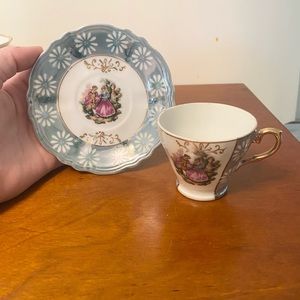 •Vintage•Victorian Floral Luster Demi Cup & Saucer
